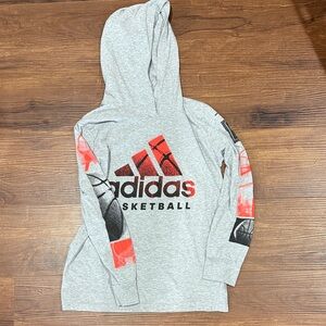 Adidas Gray Hoodie with Red and Black Graphics